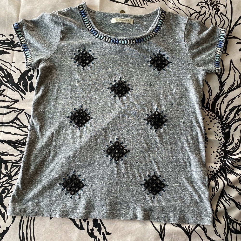 Rapsodia Tee Grey Embellished